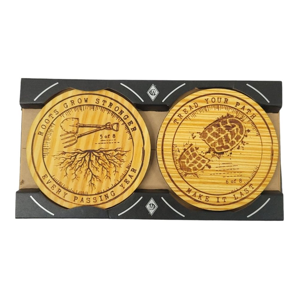 Wooden Coffee Tea Beverage Drink Coasters 5 And 6 Of 8 Round Copenhagen NEW Box